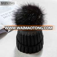 hot sale knit hat wholesale custom racoon fur pom pom hat