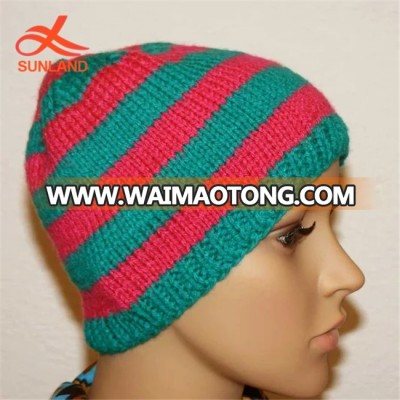 W2560 Knit Womens Beanies Knit Hats Knit Striped Beanie Pattern