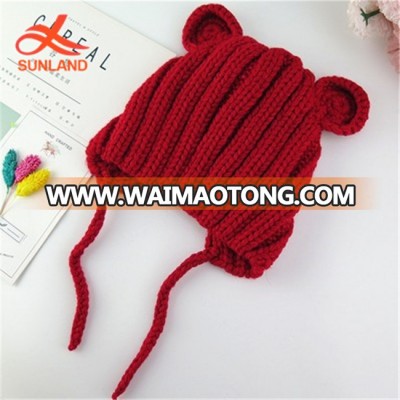 W2621  Hat with Ear Flap Cute Bear Toddler Beanie Baby Soft Warm Fall Winter Knit Wool Hat