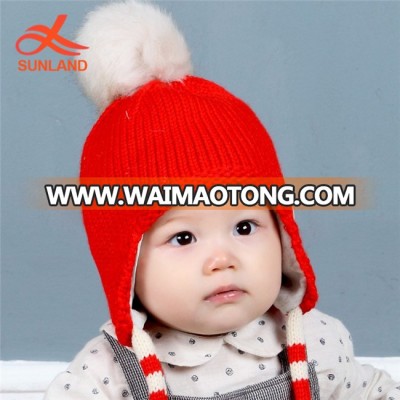 W2609 Winter Warm Cap Lined Polyester Earflaps Little Girl Boy Knit Infant Hats Crochet Baby Beanie