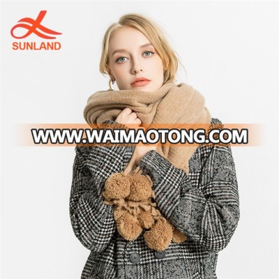 W3334 Soft Scarves Shawls For Girls Elegant Soft  Knit Winter Scarf With Poms