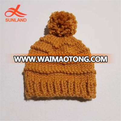 W2557 Wool Knit Child Beanie Knit Beanie with Pom Pom