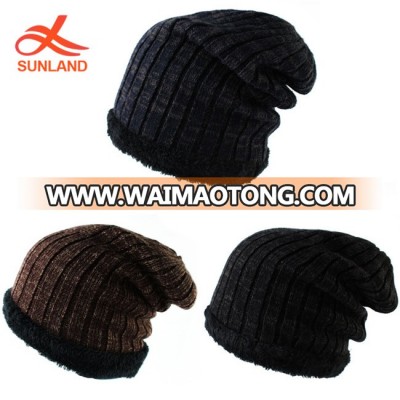 W2568 Thick Fleece Lining Beanie Winter Warm Soft Slouchy Skull Caps